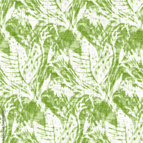 Hand drawn flower motif linen texture. Whimsical garden seamless pattern. Modern spring doodle floral nature textile for home decor. Botanical scandi style rustic green all over print.