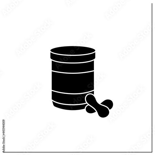 Peanut butter jar glyph icon. Glass or steel container. Portion control, protection, tampering resistance from bacteria. Packing food concept.Filled flat sign. Isolated silhouette vector illustration