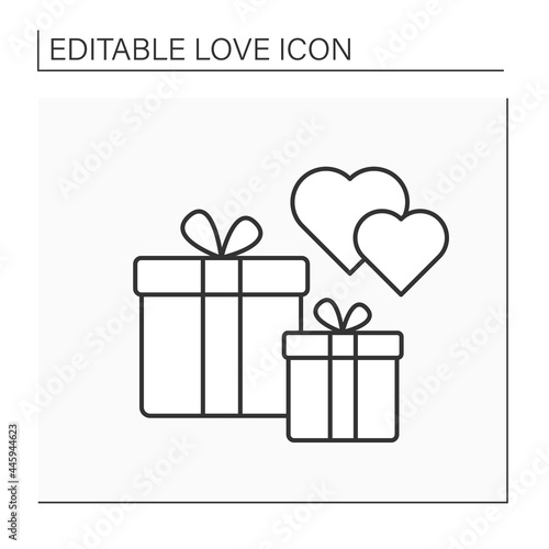 Presents line icon. Surprise for beloved person. Two gifts for special occasions. Love concept. Isolated vector illustration. Editable stroke