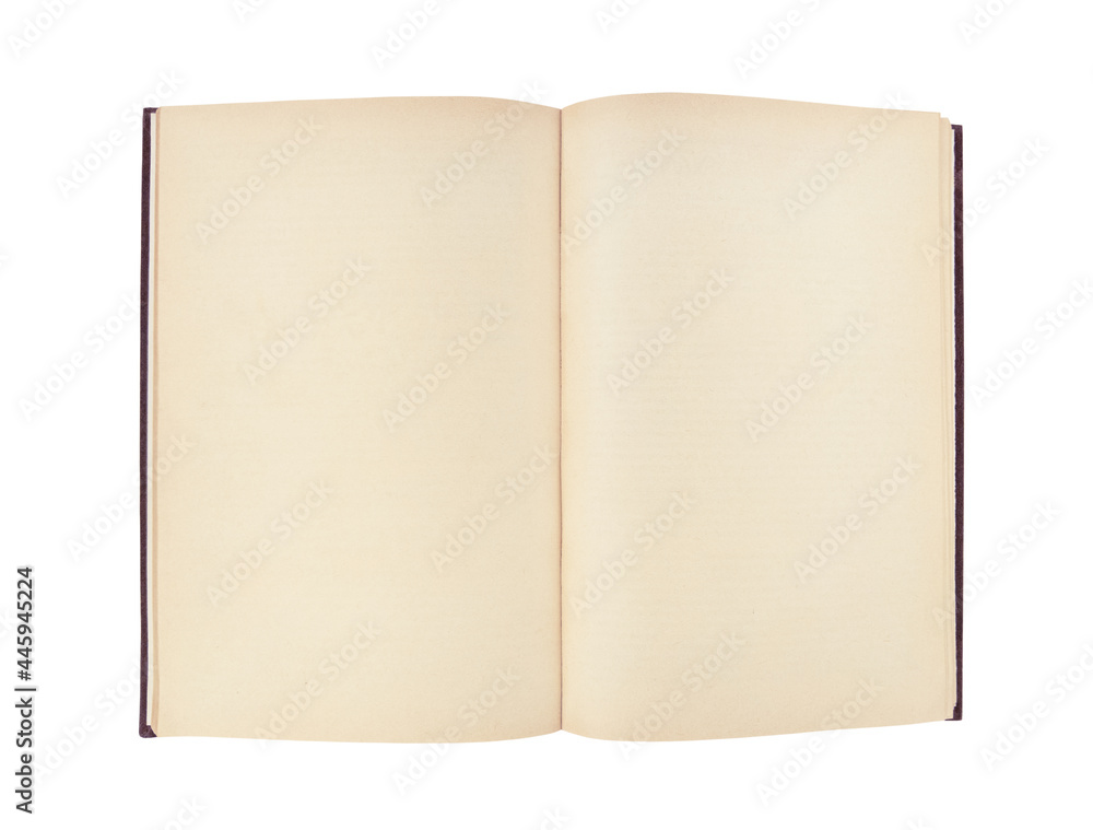 Old open book with empty pages isolated on a white background. Old open book with empty pages isolated on a white background.