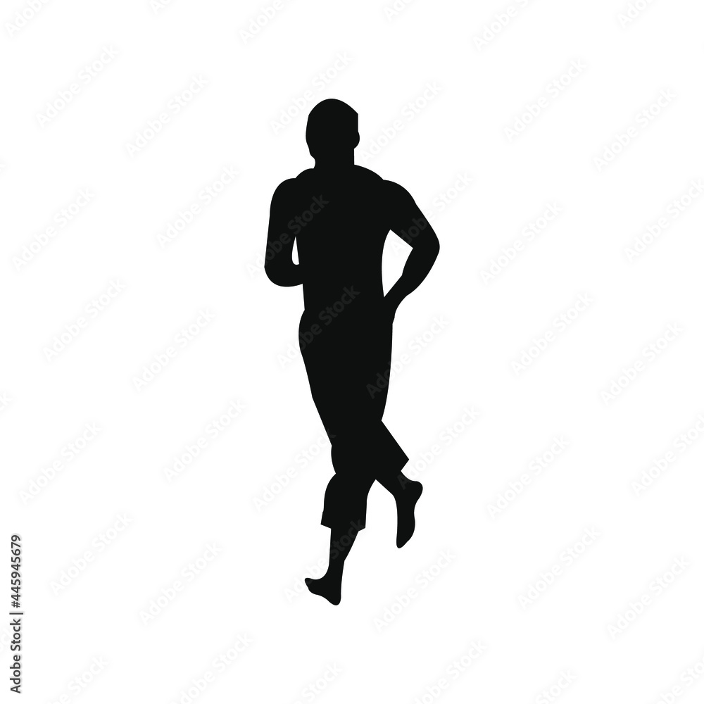 jogging man black silhouette vector png isolated on white background