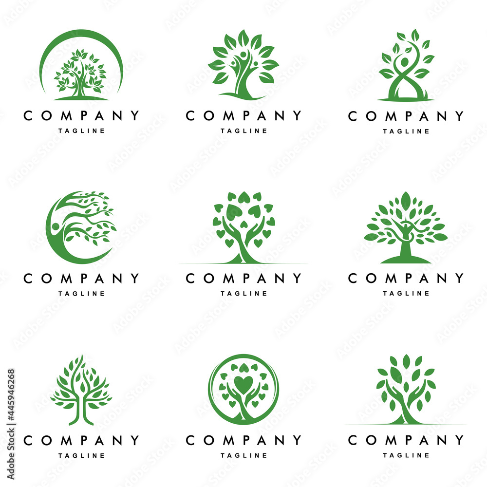 people ecology tree logo set vector icon illustration design