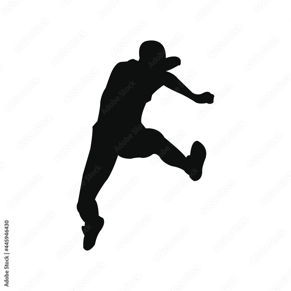 Hurdle jump black silhouette vector png isolated on white background. football player jump.