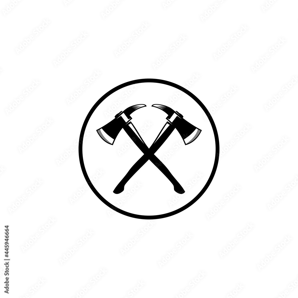 Lumberjack axes crossed with circle edge desain logo inspiration Lumberjack axes crossed with circle edge desain logo inspiration