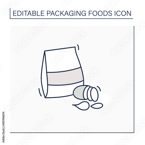Potato chips line icon. Different types of chips in box. Portion control, protection, tampering resistance from bacteria. Packing food concept. Isolated vector illustration. Editable stroke