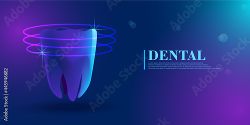 Dental Healthy. Tooth Medical health science. Dentistry innovation future technology. Healthy dentistry procedure glowing circle around tooth vector illustration