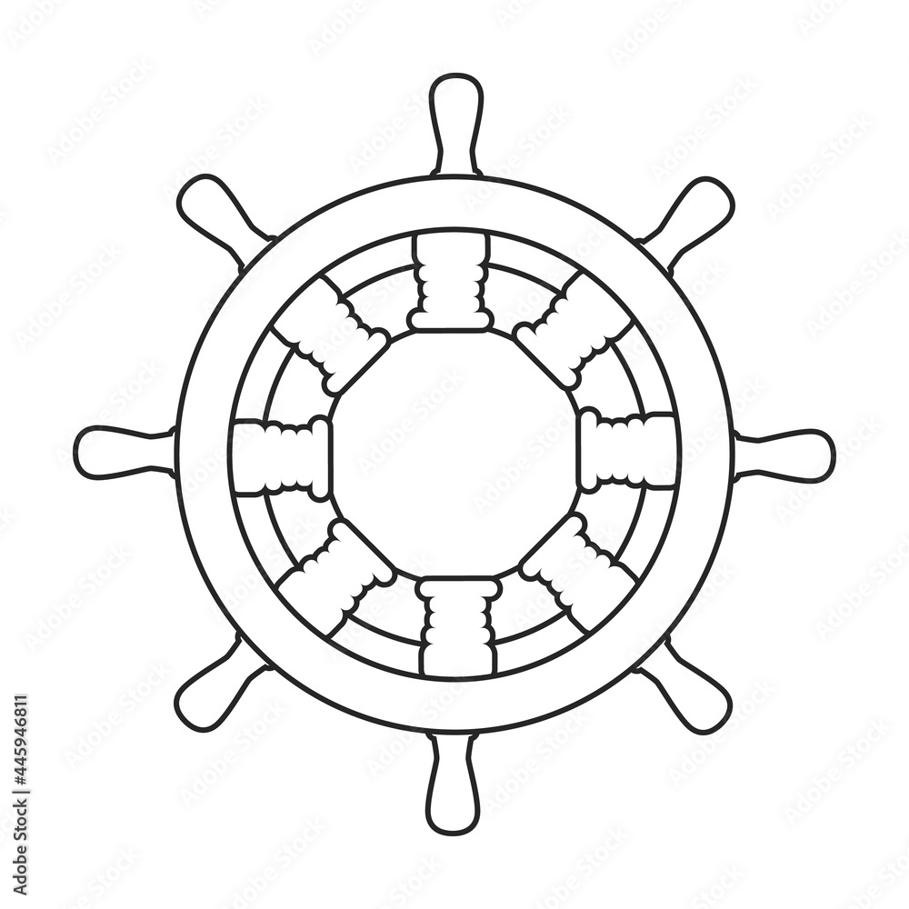 Fototapeta premium Ship wheel vector outline icon. Vector illustration helm on white background. Isolated outline illustration icon of ship wheel .