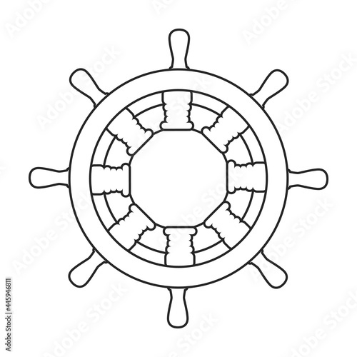 Ship wheel vector outline icon. Vector illustration helm on white background. Isolated outline illustration icon of ship wheel .