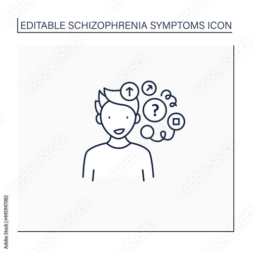Loose associations line icon. Rapidly shifting from topic to topic. Chaotic thoughts.Schizophrenia symptoms concept. Isolated vector illustration.Editable stroke