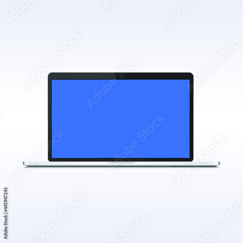 Realistic laptop tilt 90 degrees isolated on white background. Computer laptop with blank screen. blank copy space on a modern mobile computer.