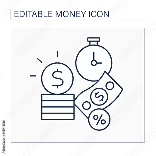 Interest line icon. Extra money. Monetary charge for borrowing money.Annual percentage rate.Money concept. Isolated vector illustration. Editable stroke