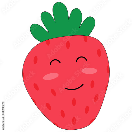 Vector illustration of cute cartoon strawberry in flat childish style. Anthropomorphic smiling kawai character