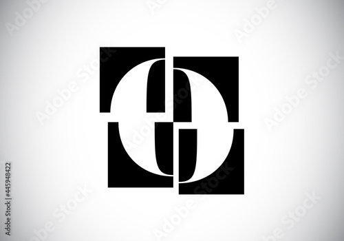 Initial O monogram letter alphabet made of four squares. Font emblem. Broken, puzzle alphabet sign. Modern vector logo design for business, and company identity.