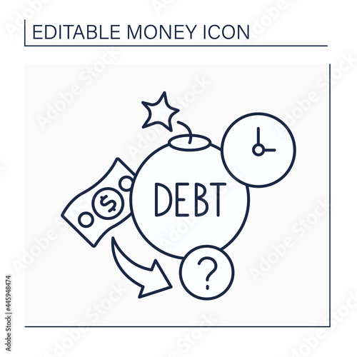 Debt line icon. Cash borrowed by one party from another. Borrow to be paid back at later date. Money concept. Isolated vector illustration. Editable stroke