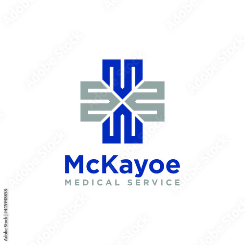 Blue and Grey Cross icon. Medical Hospital Logo design. Vector Illustration.