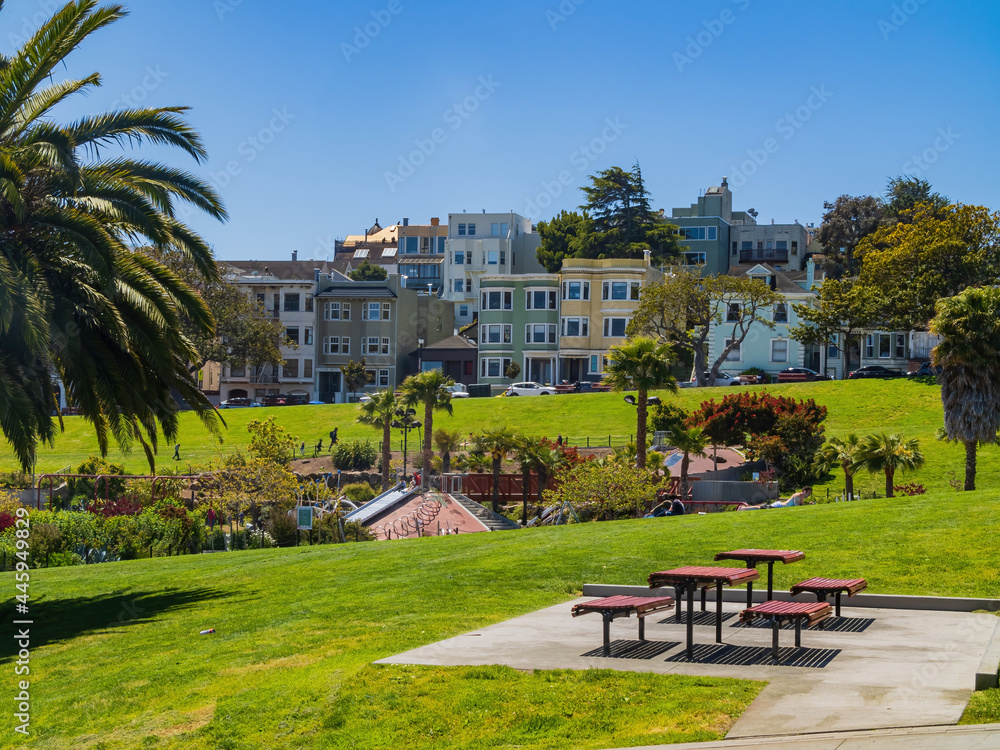 Sunny view of the Mission Dolores Park