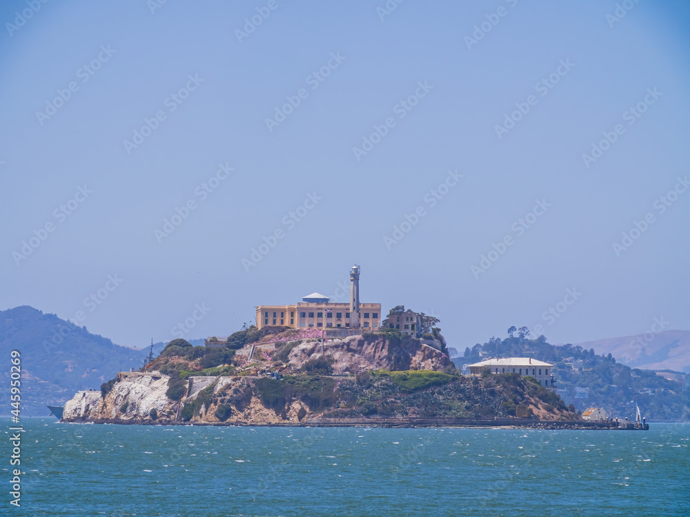 Sunny view of the Alcatraz Island and San Francisco Bay Sunny view of the Alcatraz Island and San Francisco Bay