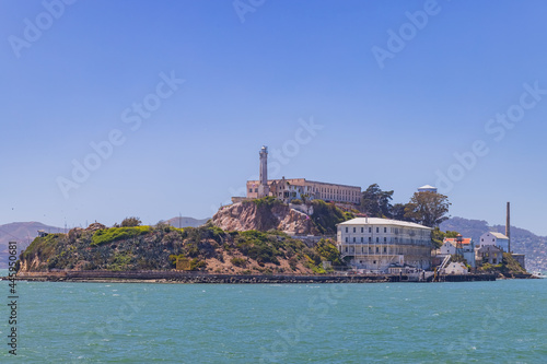 Sunny view of the Alcatraz Island and San Francisco Bay