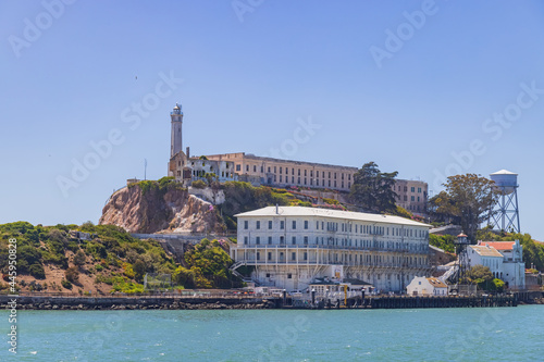 Sunny view of the Alcatraz Island and San Francisco Bay