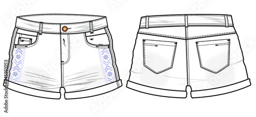illustration of short fashion vector trend jeans embroidery 