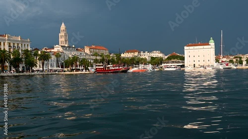 Old town of Split, Dalmatia, Croatia. Panorama. Adriatic sea. Palace of Diocletian, Riva promenade, Bell tower, Cathedral of Saint Domnius. photo