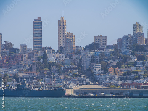 Sunny view of the San Francisco skyline from Alcatraz island