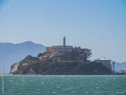Sunny view of the Alcatraz Island and San Francisco Bay