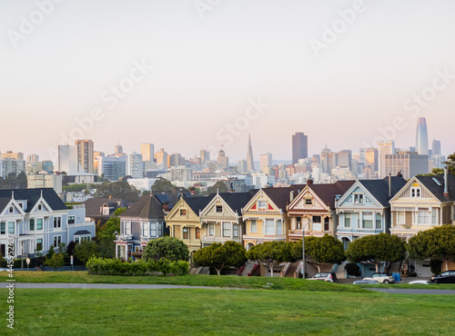 Sunset twilight view of the famous Painted Ladies with skyline