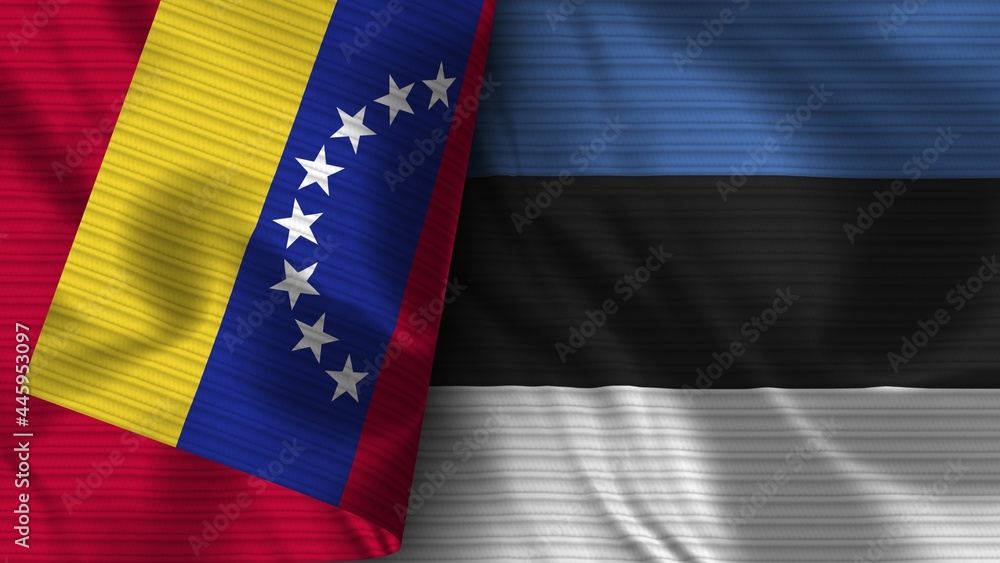 Estonia and Venezuela Realistic Flag – Fabric Texture 3D Illustration