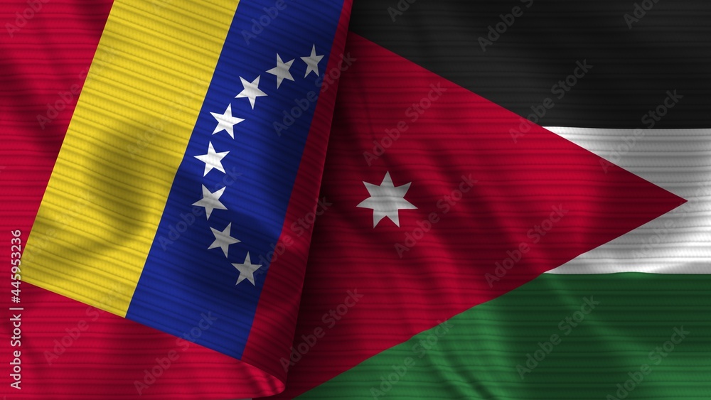 Jordan and Venezuela Realistic Flag – Fabric Texture 3D Illustration Jordan and Venezuela Realistic Flag – Fabric Texture 3D Illustration