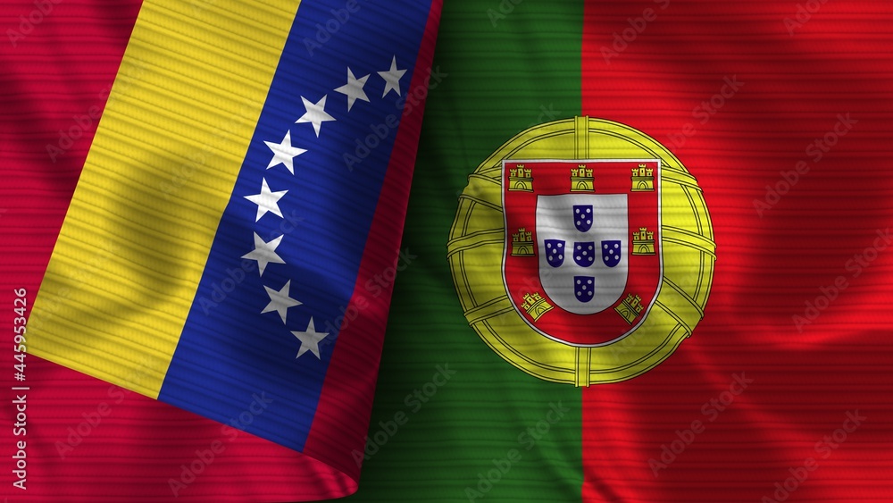 Portugal and Venezuela Realistic Flag – Fabric Texture 3D Illustration