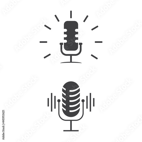 Microphone Mic Icon for Podcast Radio Broadcast for Entertainment Comedian or Sing Logo design inspiration
