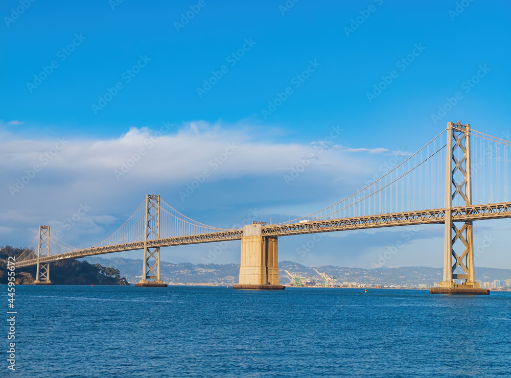 Sunny view of The San Francisco Oakland Bay Bridge