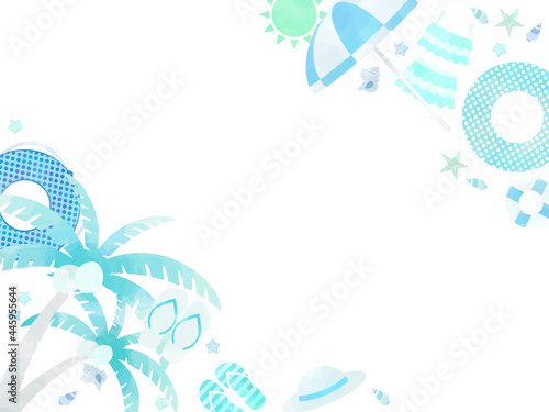 夏の海のイメージイラスト、水彩風