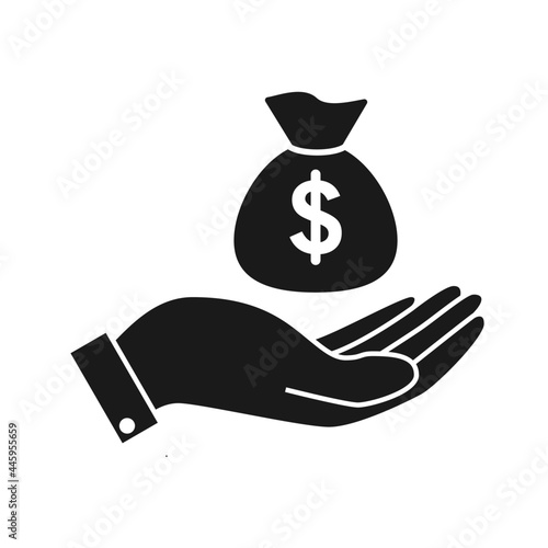 Money in hand icon. Hand icon holding money. Payment icon. Investment icon.