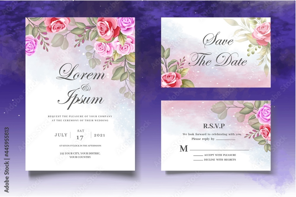 Obraz premium Beautiful Hand Drawing Floral Wedding Invitation Template