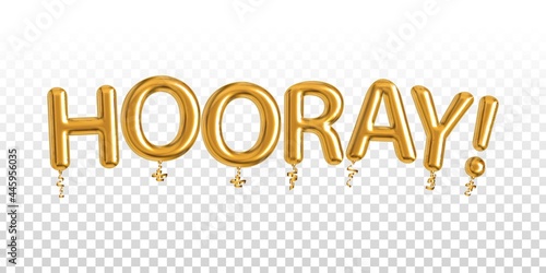 Vector realistic isolated golden balloon text of Hooray on the transparent background.
