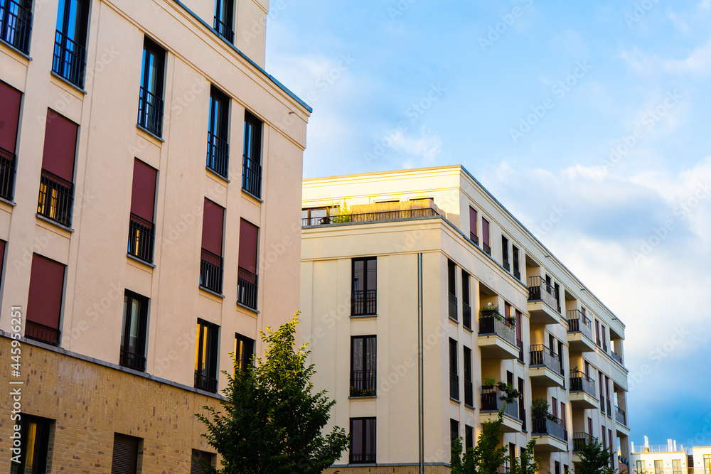 modern white apartment building in townhouse style