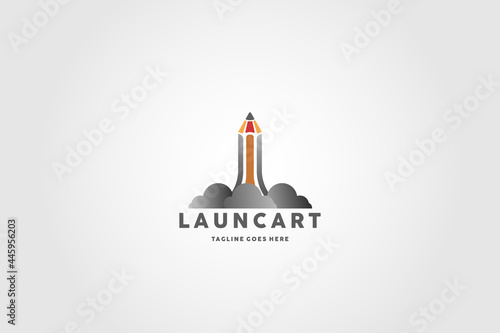 pencil rocket launch in stationary . logo vector for kids, children, education, school start up. business. company