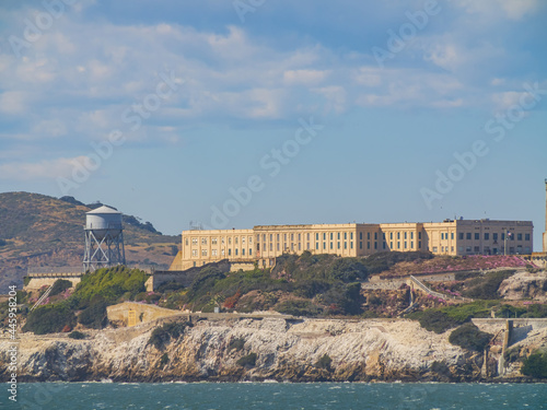 Sunny view of the Alcatraz Island and San Francisco Bay