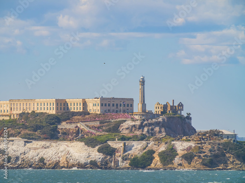 Sunny view of the Alcatraz Island and San Francisco Bay