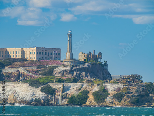 Sunny view of the Alcatraz Island and San Francisco Bay