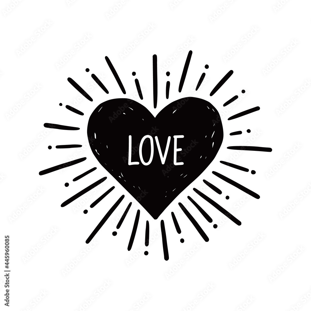 Heart with love text. Hand drawn sketch style. Heart vector illustration for sunburst frame, love quote Heart with love text. Hand drawn sketch style. Heart vector illustration for sunburst frame, love quote