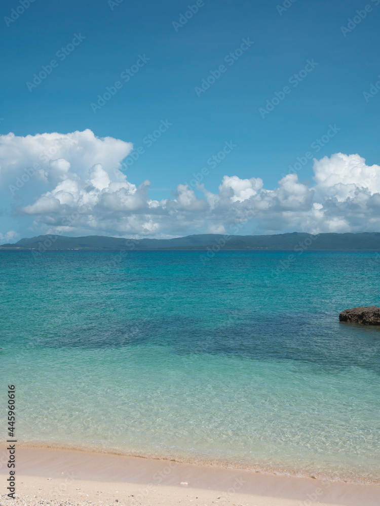 Okinawa,Japan - July 14, 2021: Nishinohama beach in Kuroshima island, Okinawa, Japan. Famous for Sea turtles egg-laying beach.
