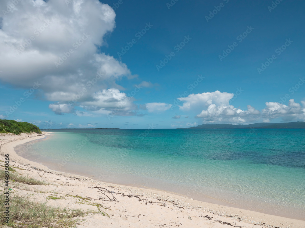 Fototapeta premium Okinawa,Japan - July 14, 2021: Nishinohama beach in Kuroshima island, Okinawa, Japan. Famous for Sea turtles egg-laying beach.