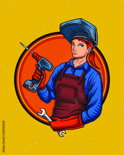 FEMALE LABOUR LOGO ILLUSTRATION PREMIUM