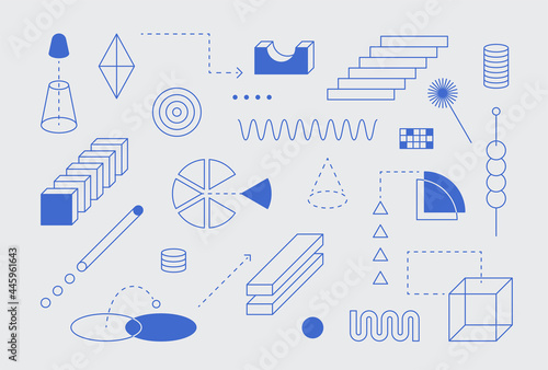 Three-dimensional objects and design infographic concept graphic poster. Simple pattern design template.