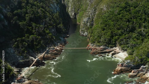 Suspension Bridge At The Mouth Of Storms River In Tsitsikamma National Park In South Africa. aerial