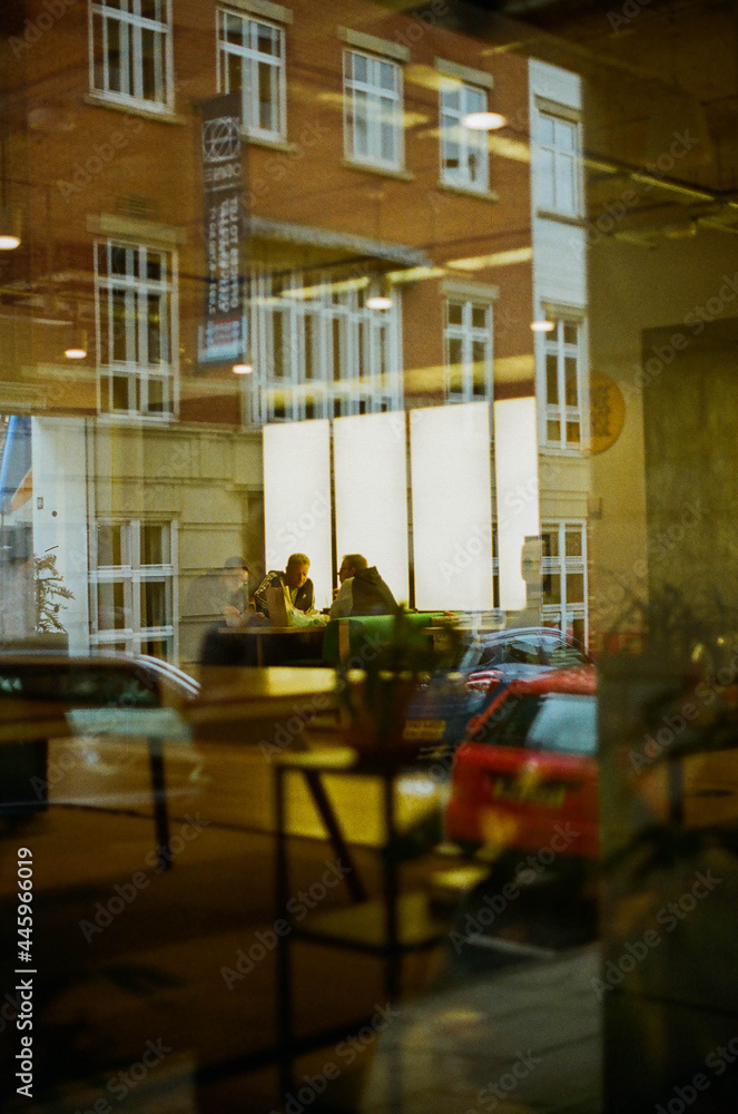 Looking into a work scene with golden light Looking into a work scene with golden light