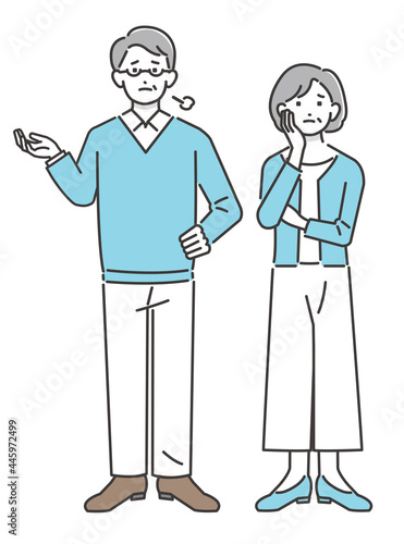 
困った顔の若い家族のベクターイラスト素材／シンプル／子供／夫婦
